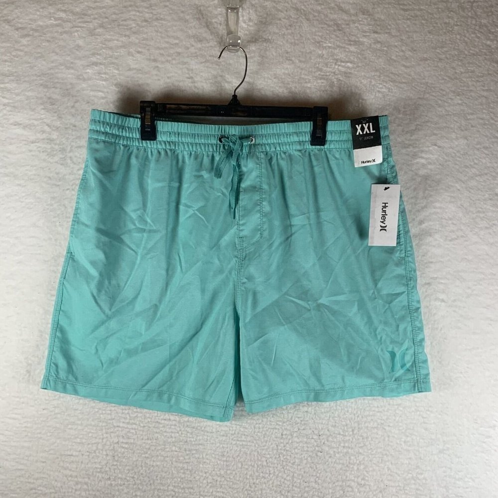 Hurley Shorts Mens 2XL Aqua Polyester O&O Crossdye 17" Volley Drawstring 7252